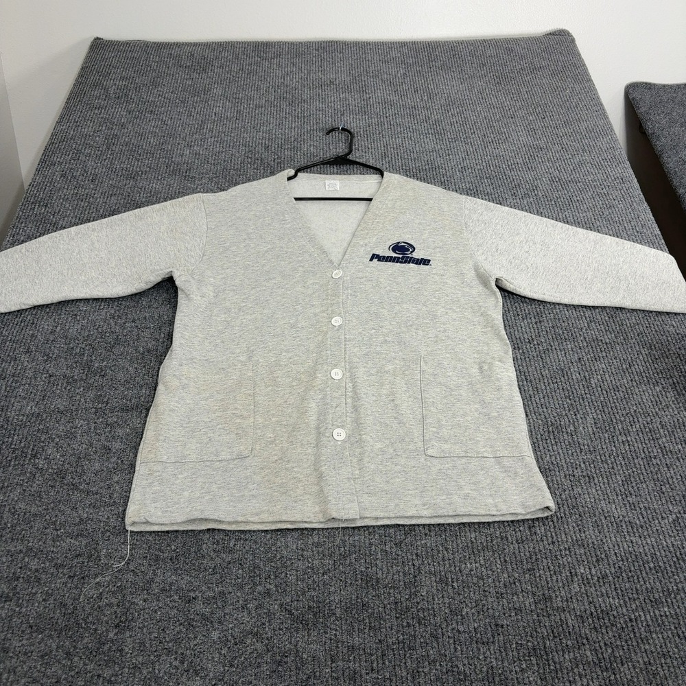 Vintage Deadstock Penn State Cardigan Sweatshirt Mens OSFA Gray Fleece Button